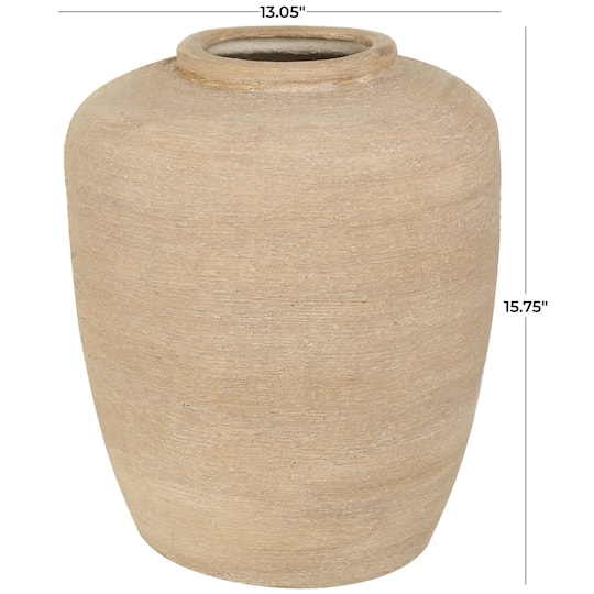 16" Beige Ceramic Wide Textured Vase